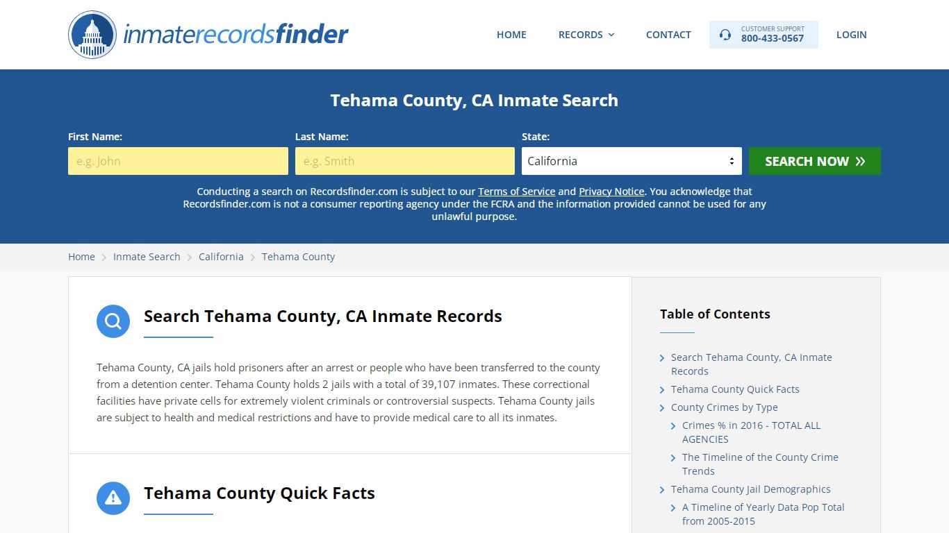 Tehama County, CA Inmate Lookup & Jail Records Online