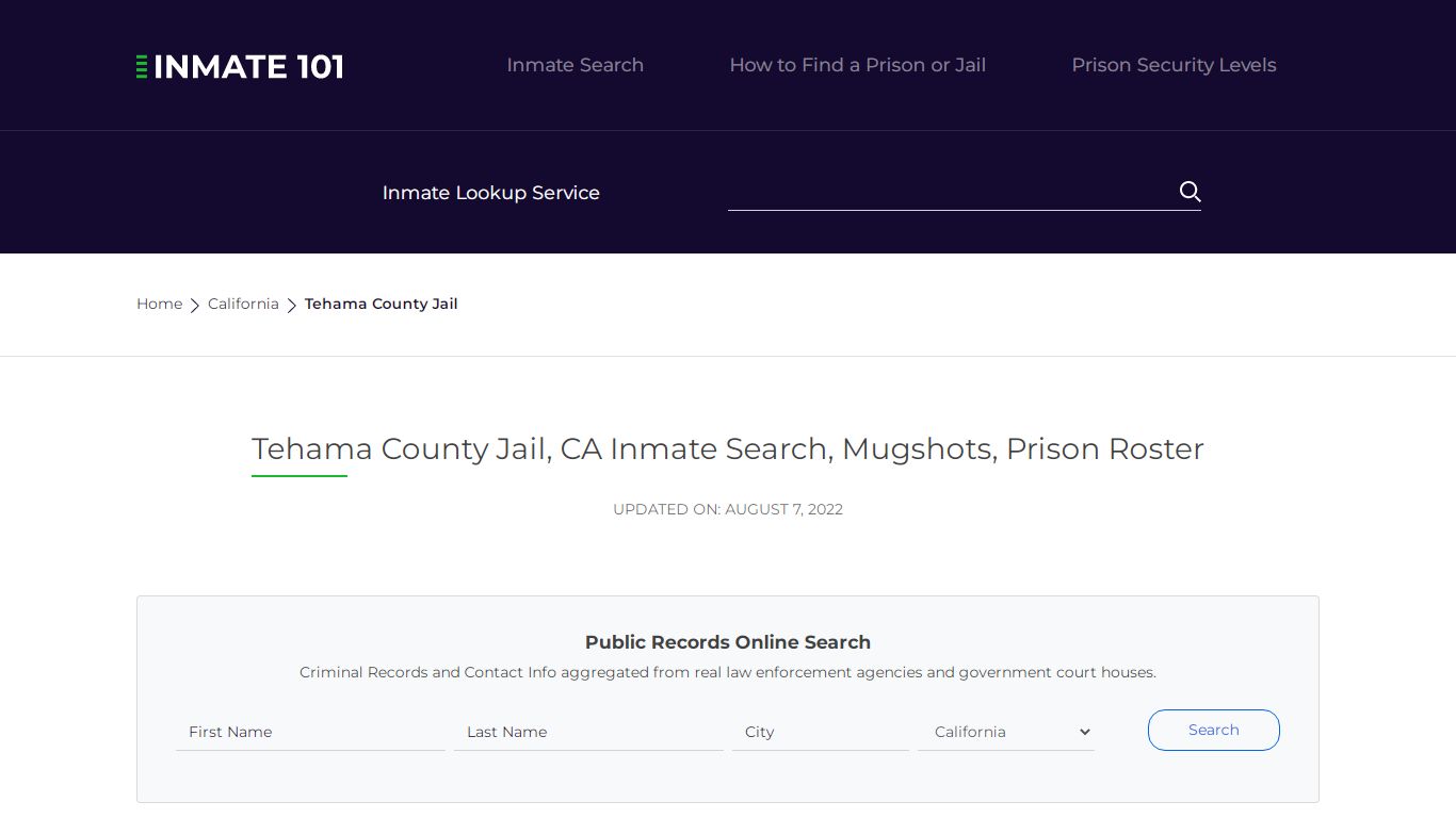 Tehama County Jail, CA Inmate Search, Mugshots, Prison ...